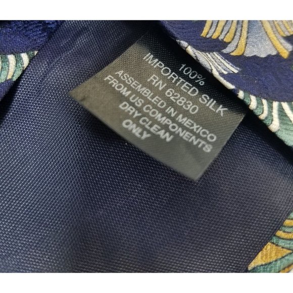 J Garcia Mens Neck tie Silk navy blue geometric abstract pattern green gray tan - Picture 4 of 7